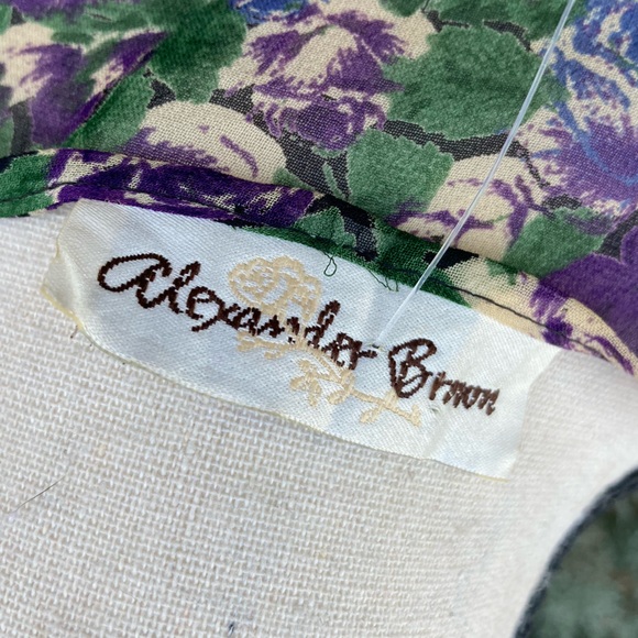 Vintage 90s Alexander Brown Floral Sheer Cardigan Lace Tie Rayon Purple Green XL - Picture 7 of 8